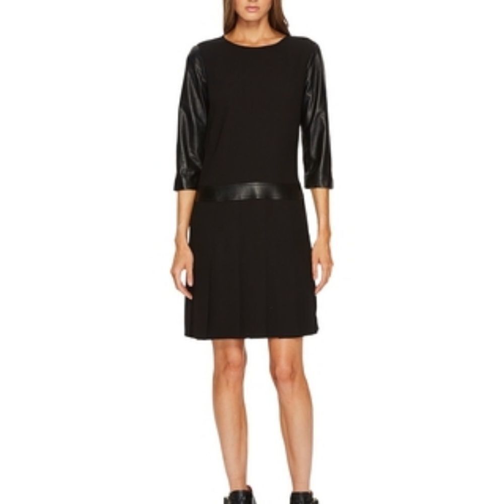 The Kooples Dress Size Small (32) Black Genuine Leather Trim  Classic‎ LBD